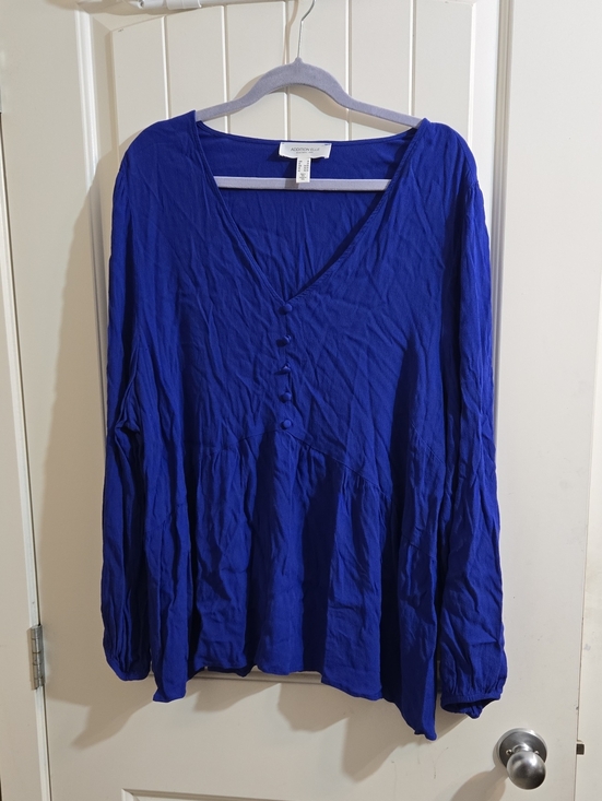 Addition Elle Tops - Addition Elle Cobalt Royal Blue V-Neck Button-Front Tunic Plus Size 3x